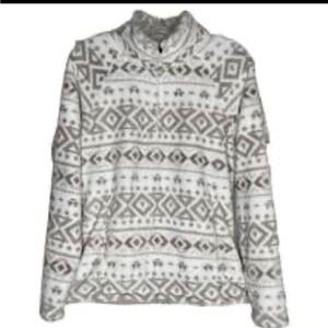 EUC Eddie Bauer Women's Quest Fleece 1/4-Zip - Aztec Printed Taupe & White, L